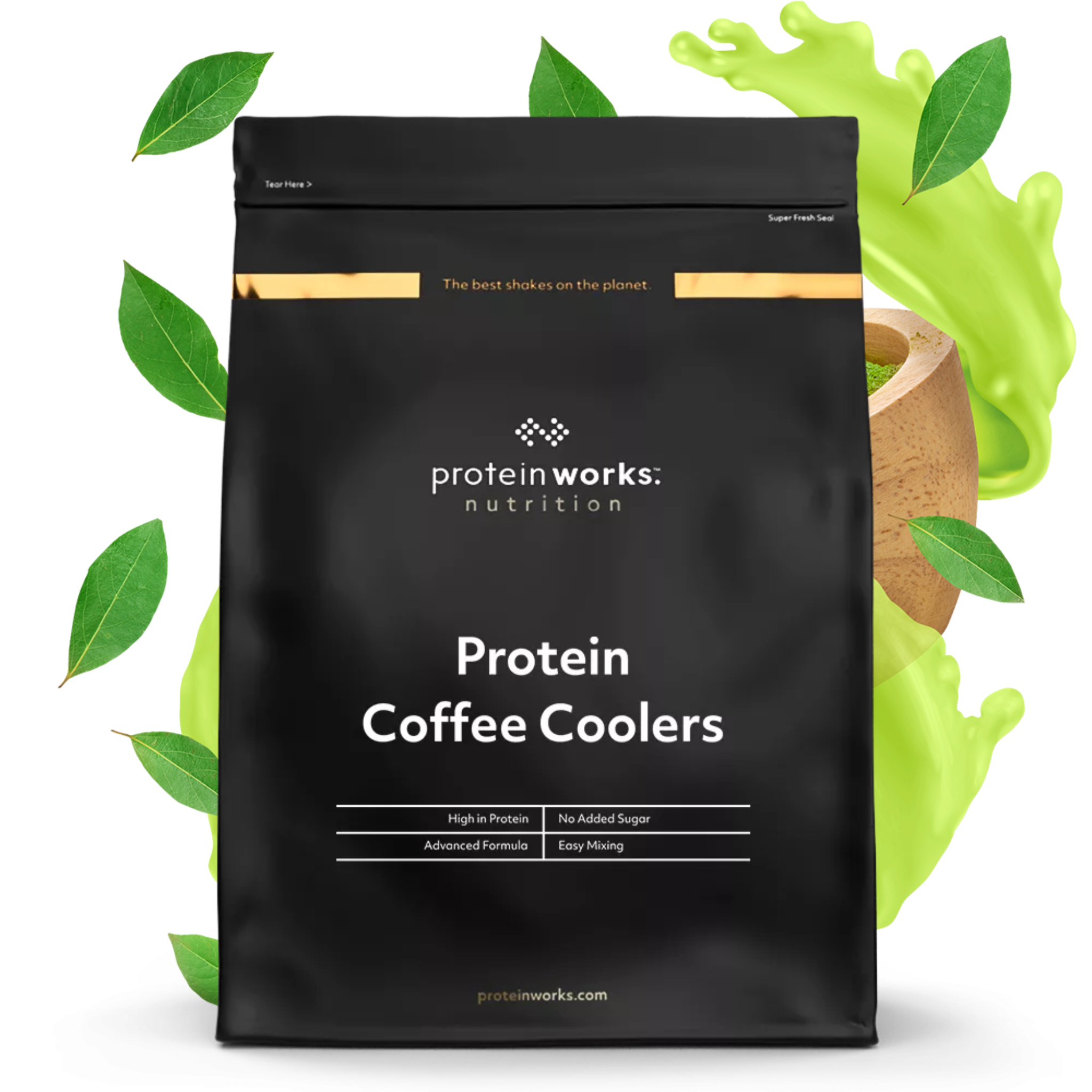 Protein Coffee Coolers Focus and Energy Shakes Protein Works Matcha Latte 500g ( 16 Shakes )