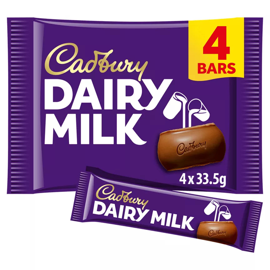 Cadbury Dairy Milk 4 Bars 134g Chocolate Multipacks Cadbury