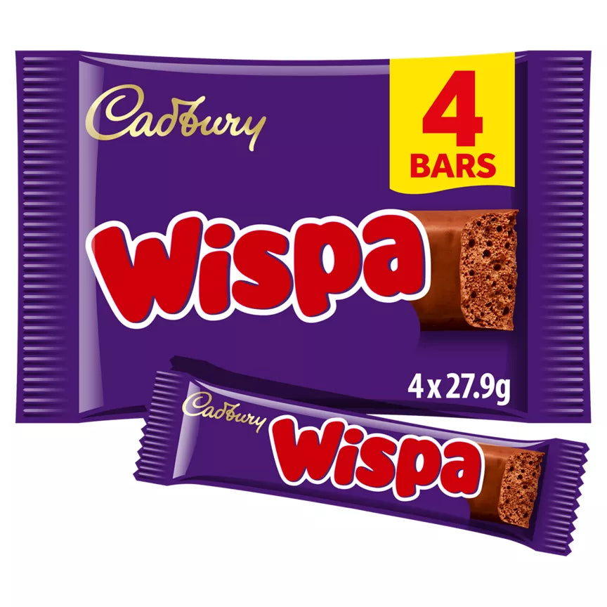 Cadbury Wispa 4 Bars 111.6g Chocolate Multipacks Cadbury
