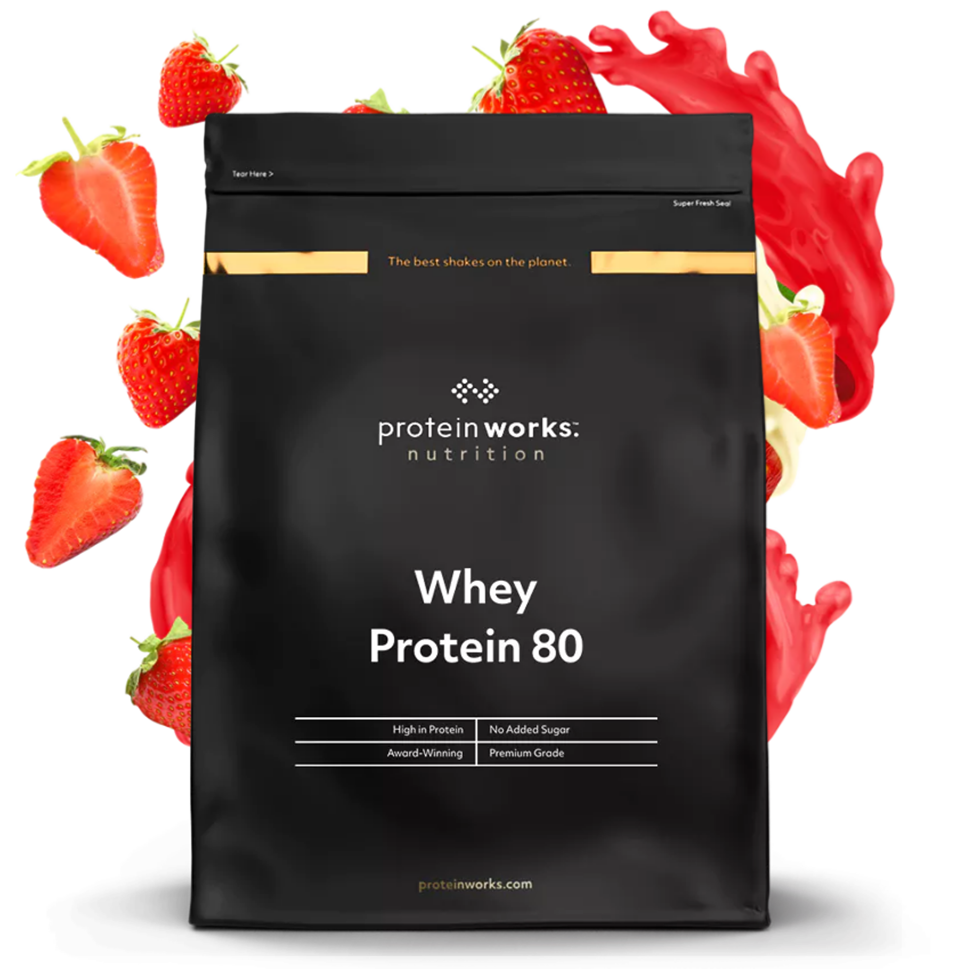 Whey Protein 80 (Concentrate) Protein Shake Protein Works Strawberries & Cream 16 Shakes (500g)
