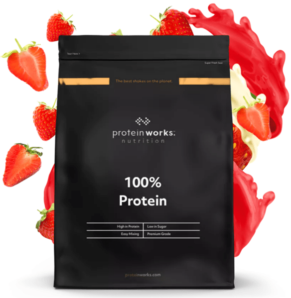 100% Protein Protein Shake Protein Works Strawberries & Cream 1.25kg (50 Shakes)