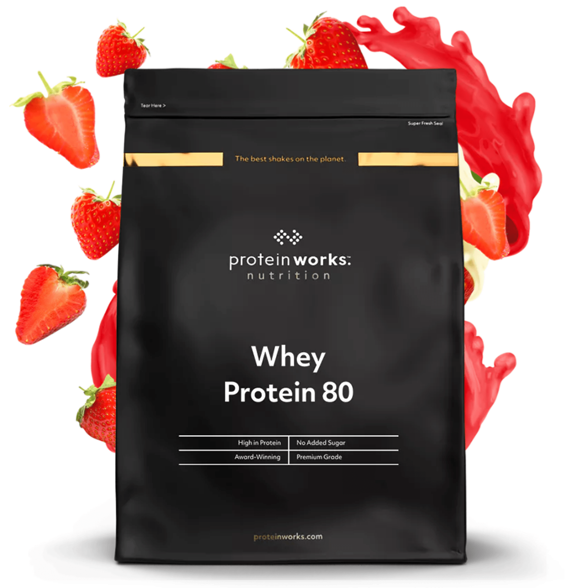 Whey Protein 80 (Concentrate) Protein Shake Protein Works Strawberries & Cream 16 Shakes (500g)